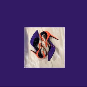 RARE Pierre Hardy orange and purple suede ankle strap pumps EUC!